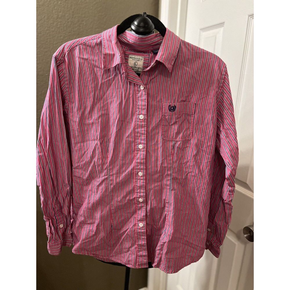 PANHANDLE SLIM WOMANS Large WESTERN BUTTON SHIRT PINK BLUE STRIPED